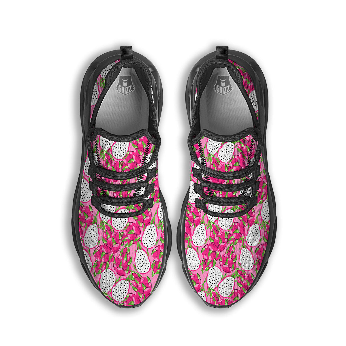 Dragon Fruit Print Pattern Black Running Shoes-grizzshop