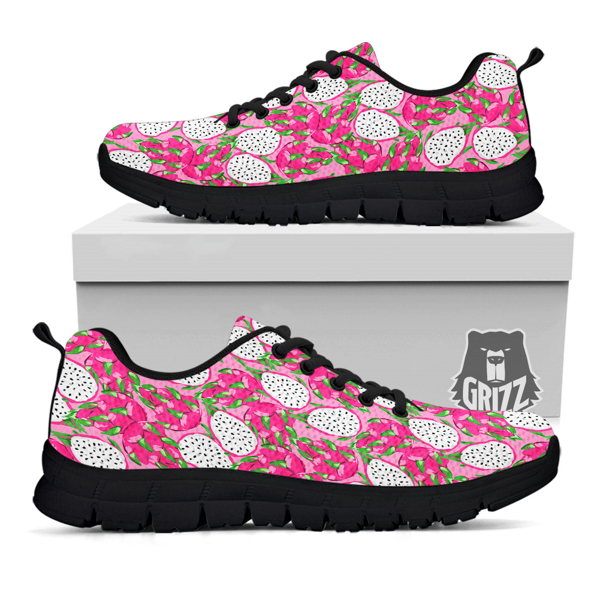 Dragon Fruit Print Pattern Black Sneaker-grizzshop