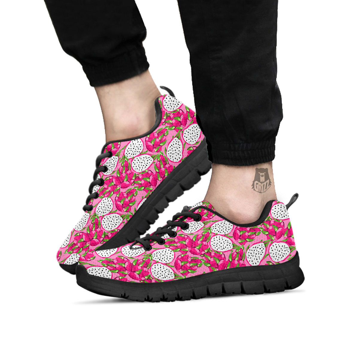 Dragon Fruit Print Pattern Black Sneaker-grizzshop