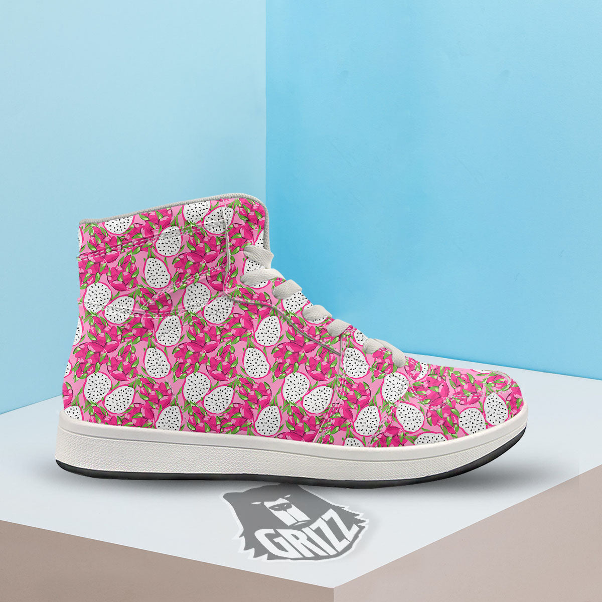 Dragon Fruit Print Pattern High Top Sneakers-grizzshop
