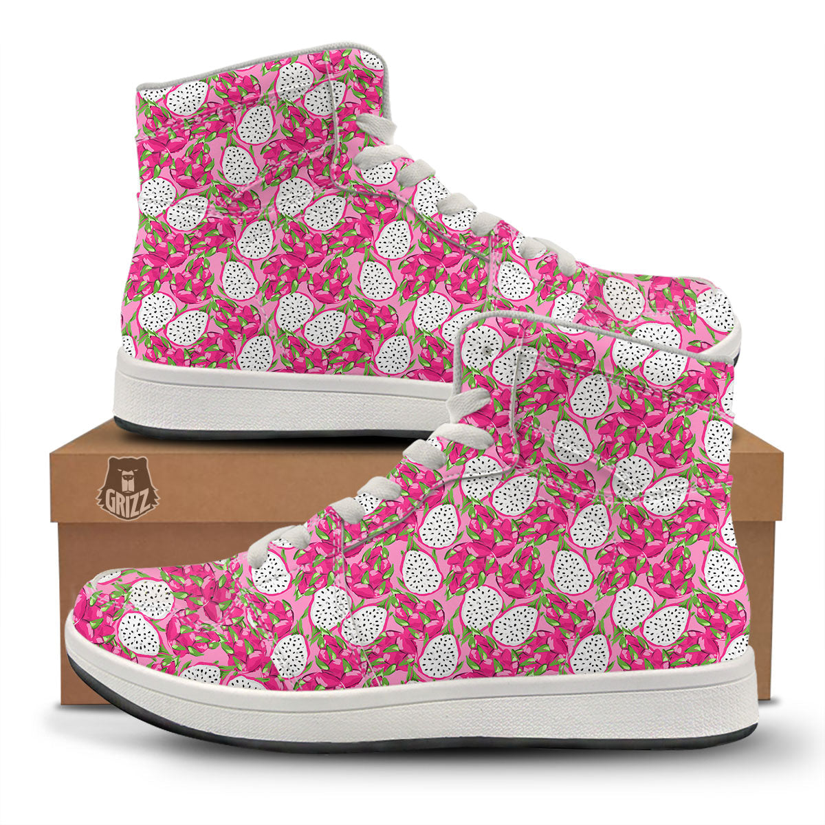 Dragon Fruit Print Pattern High Top Sneakers-grizzshop