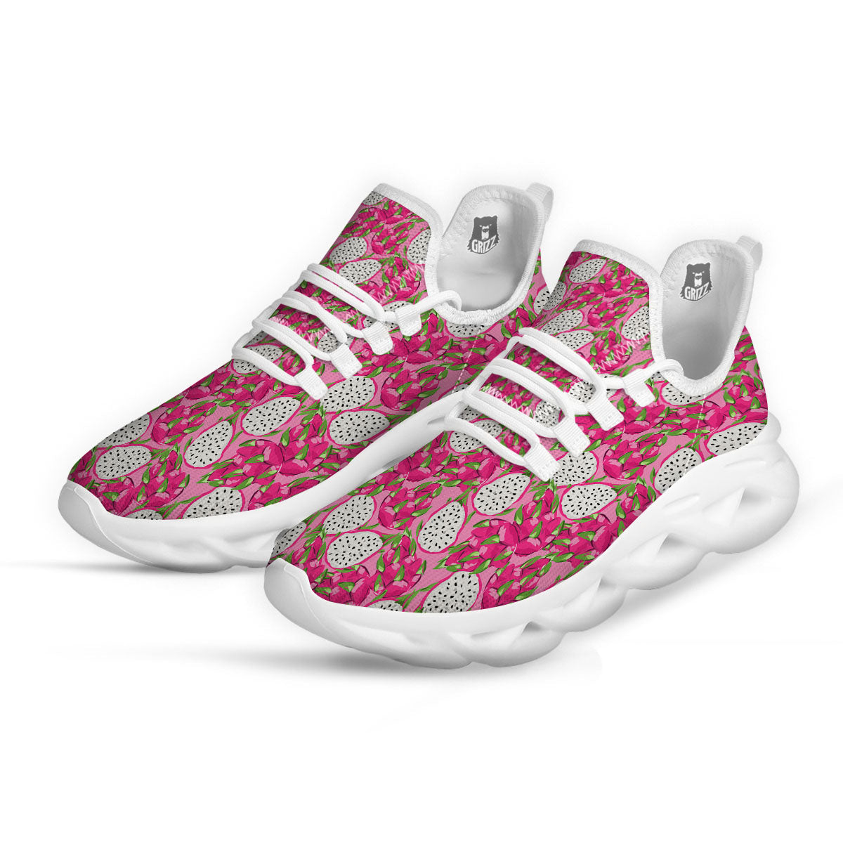 Dragon Fruit Print Pattern White Running Shoes-grizzshop