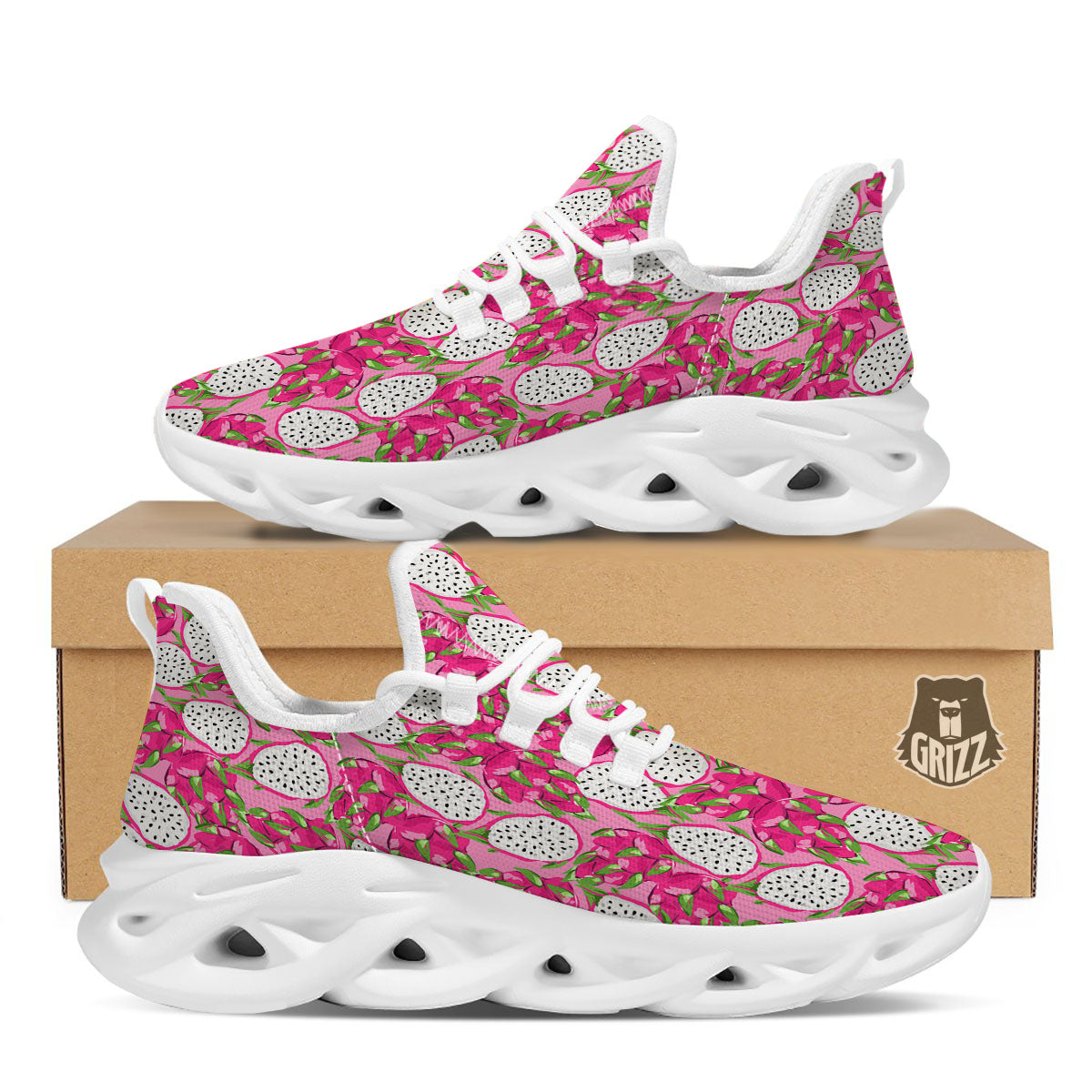 Dragon Fruit Print Pattern White Running Shoes-grizzshop