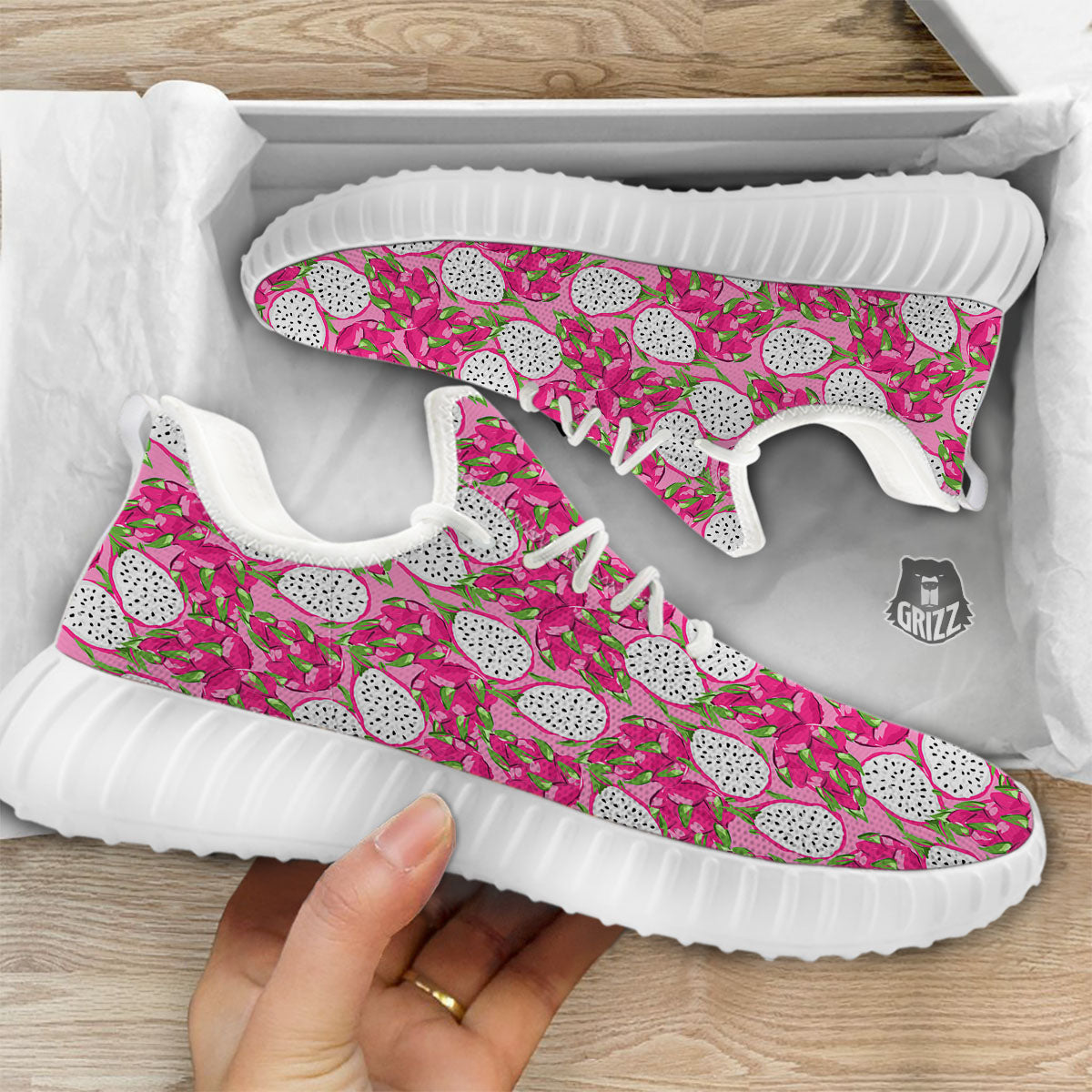 Dragon Fruit Print Pattern White Walking Shoes-grizzshop