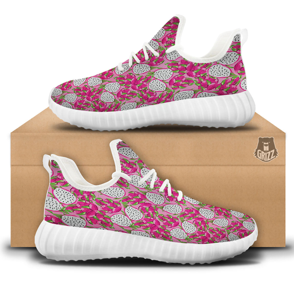Dragon Fruit Print Pattern White Walking Shoes-grizzshop