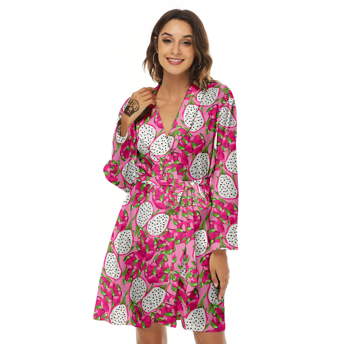 Dragon Fruit Print Pattern Women's Robe-grizzshop