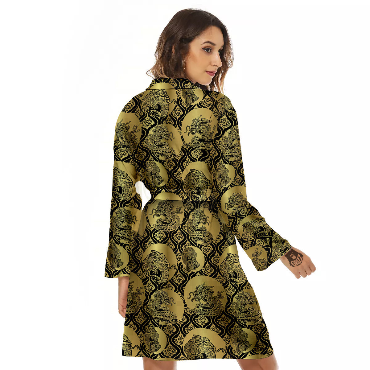 Dragon Gold And Black Print Pattern Women's Robe-grizzshop