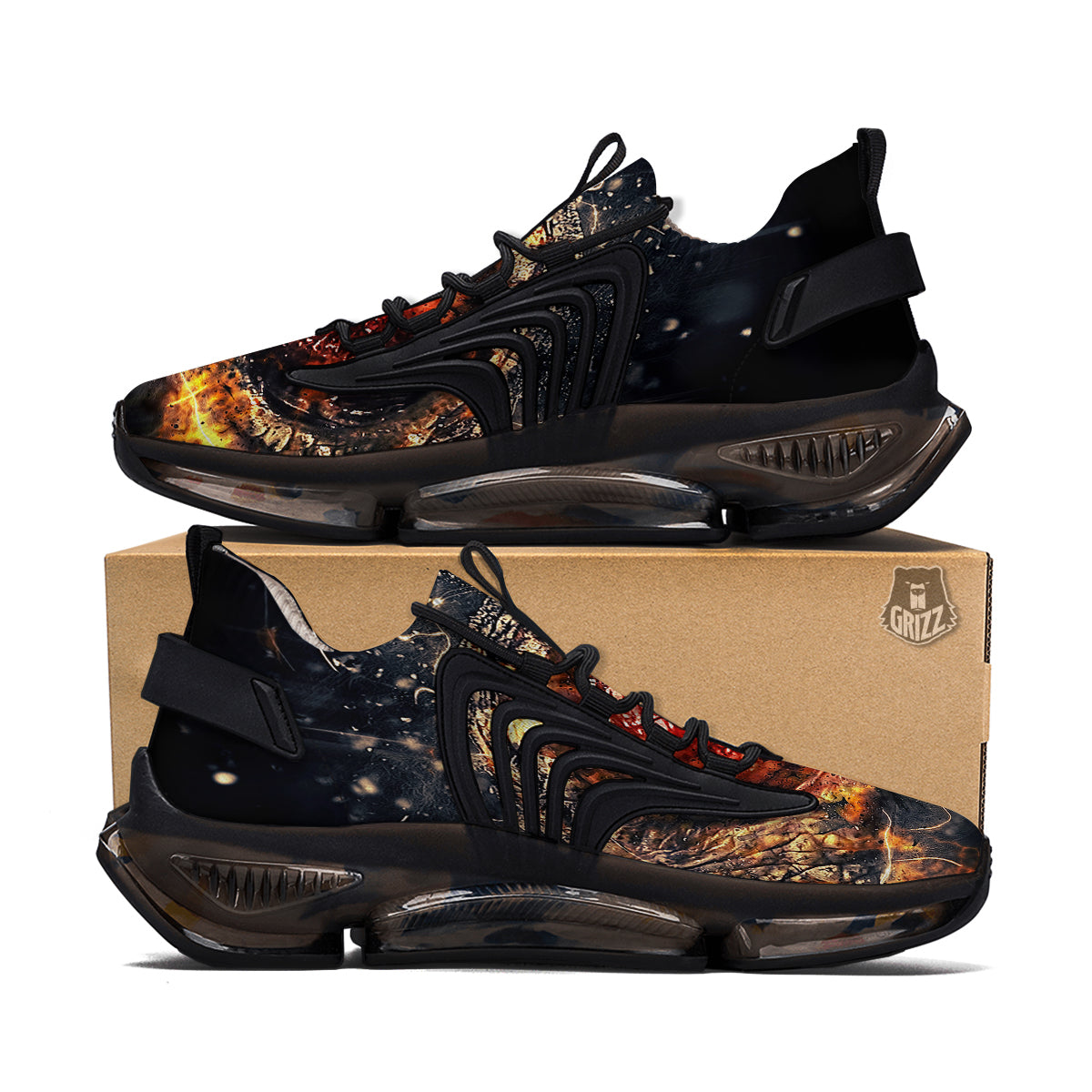 Dragon Red Eye Fire Print Black Gym Shoes-grizzshop