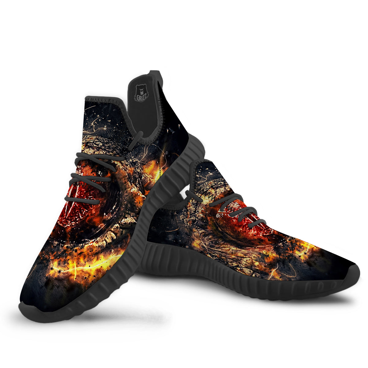 Dragon Red Eye Fire Print Black Walking Shoes-grizzshop