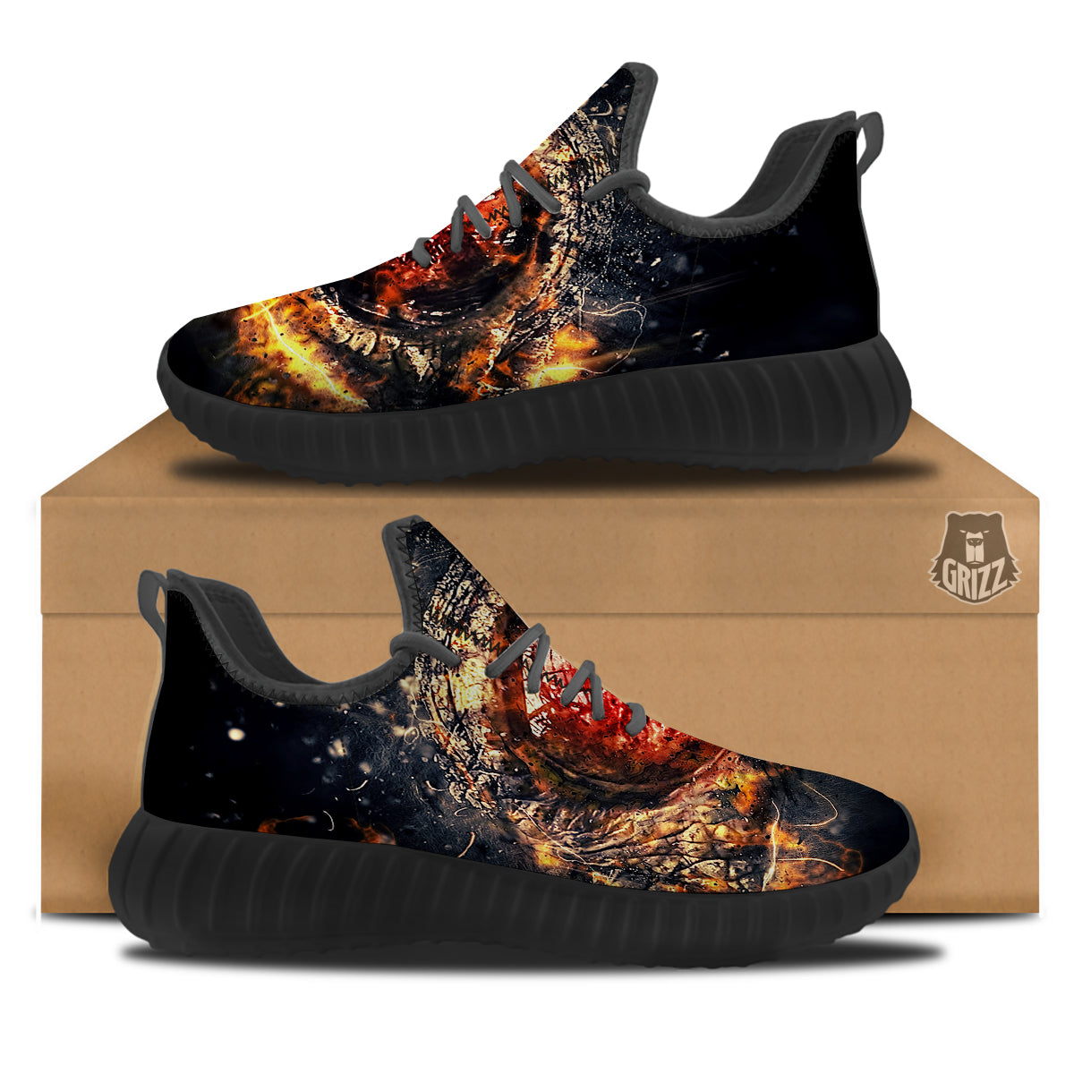 Dragon Red Eye Fire Print Black Walking Shoes-grizzshop