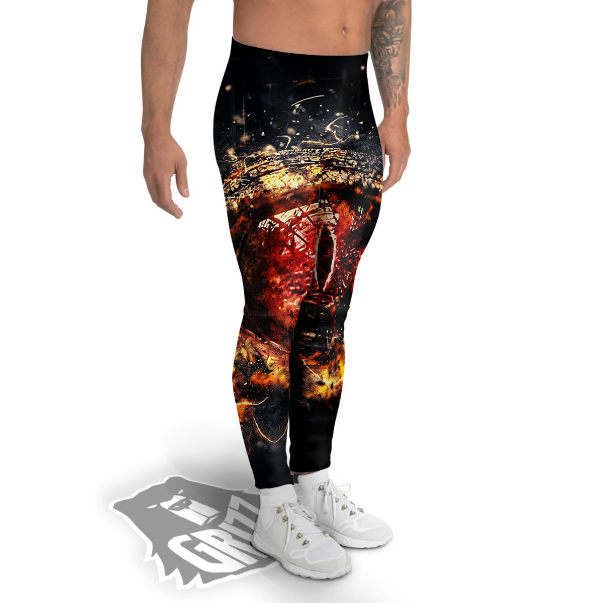 Dragon Red Eye Fire Print Men's Leggings-grizzshop