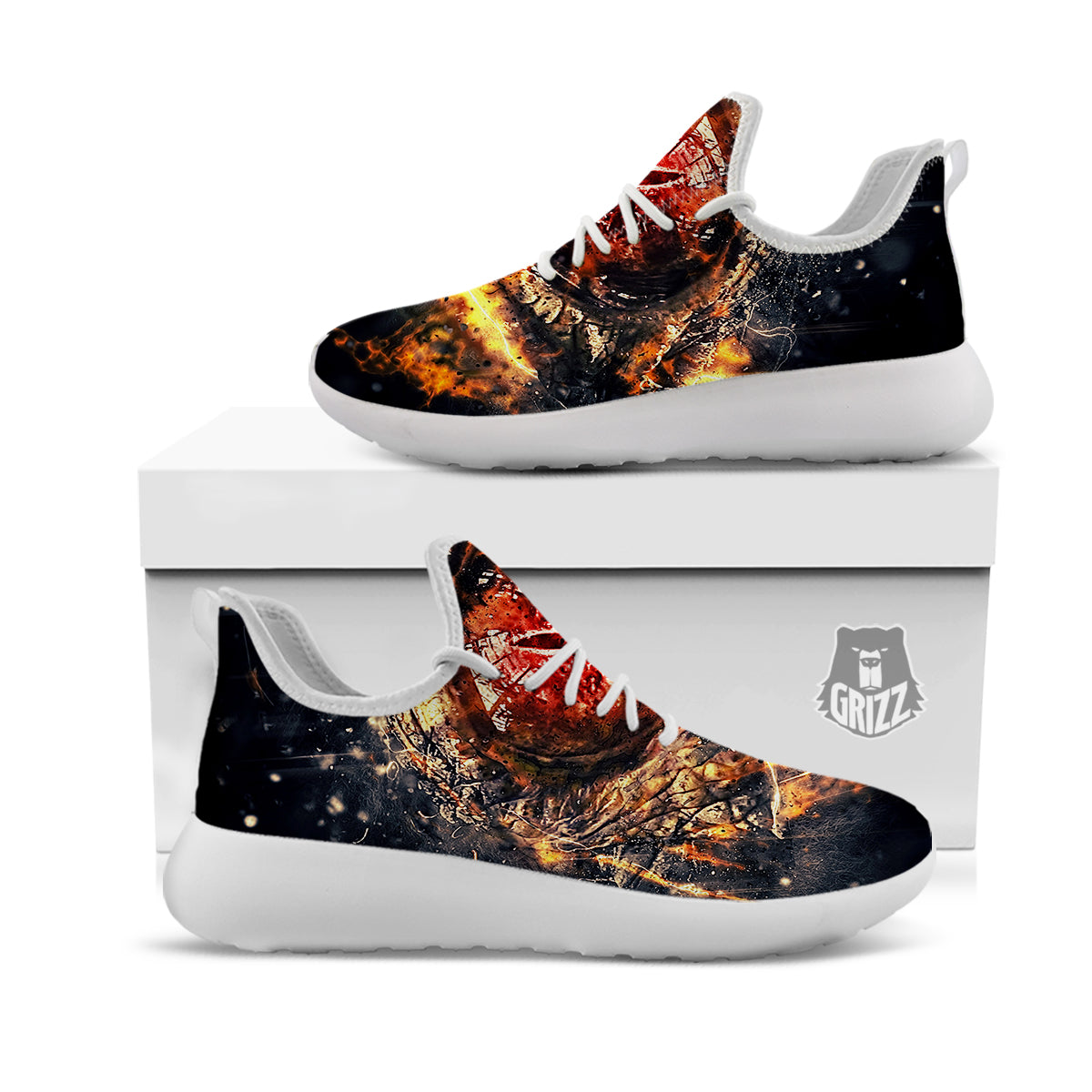Dragon Red Eye Fire Print White Athletic Shoes-grizzshop