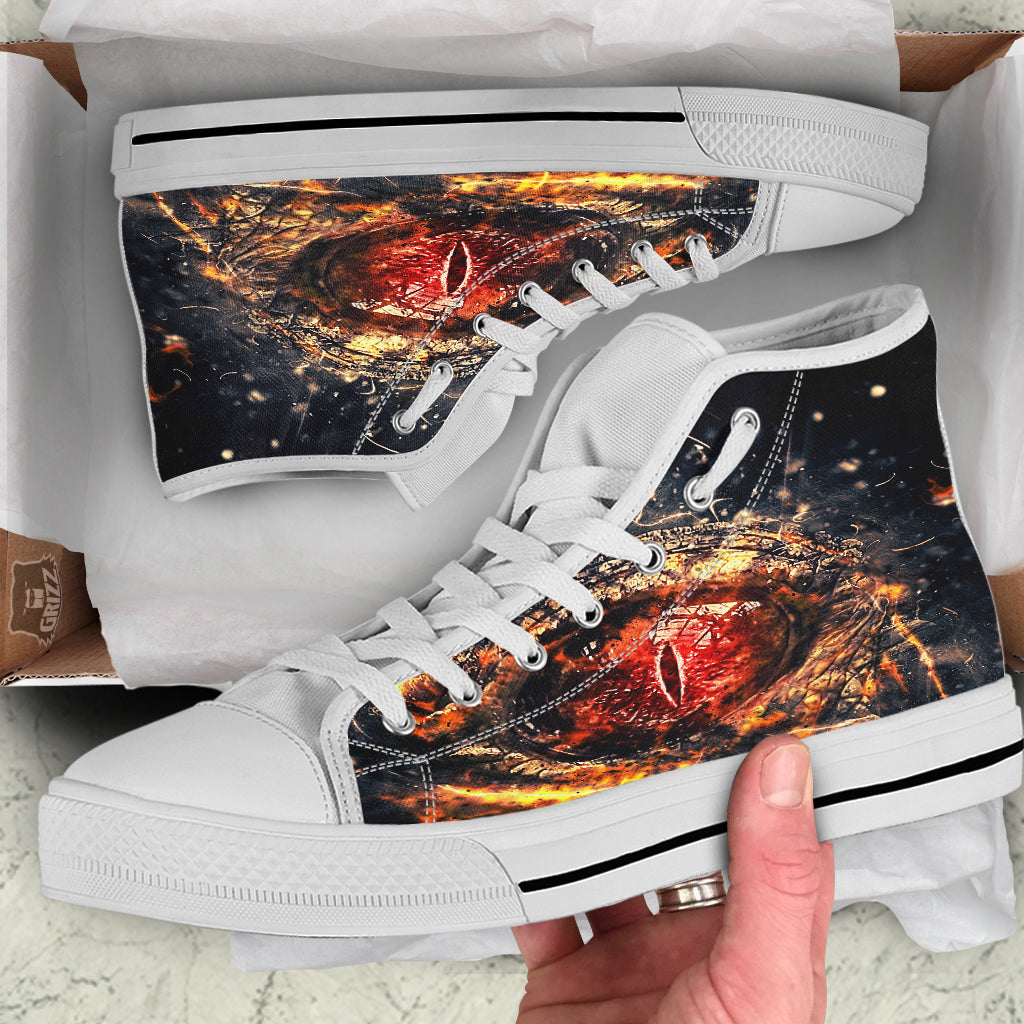Dragon Red Eye Fire Print White High Top Shoes-grizzshop