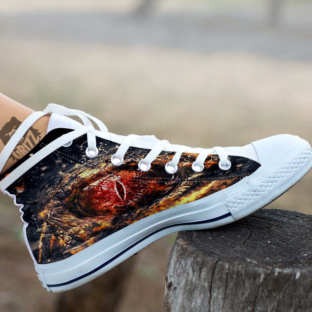 Dragon Red Eye Fire Print White High Top Shoes-grizzshop