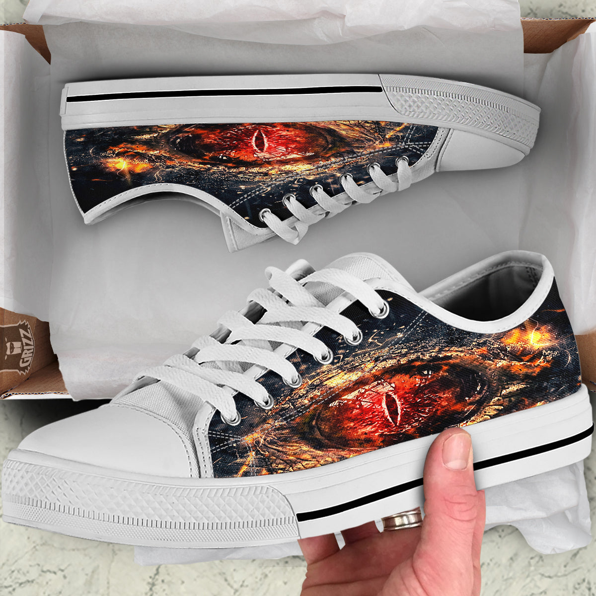 Dragon Red Eye Fire Print White Low Top Shoes-grizzshop