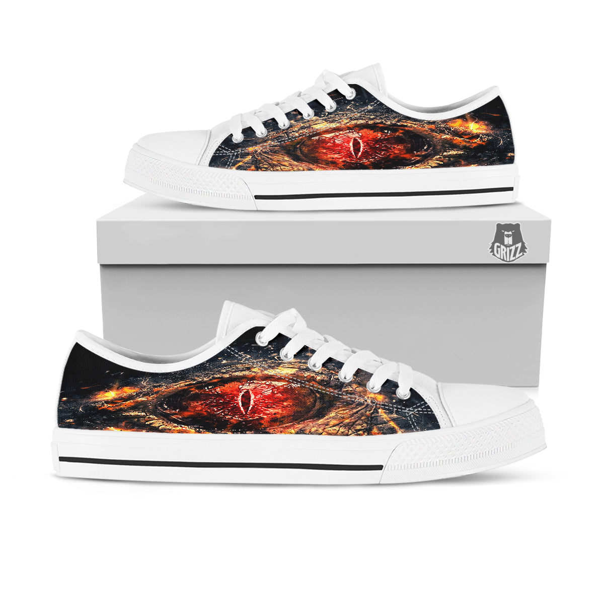 Dragon Red Eye Fire Print White Low Top Shoes-grizzshop