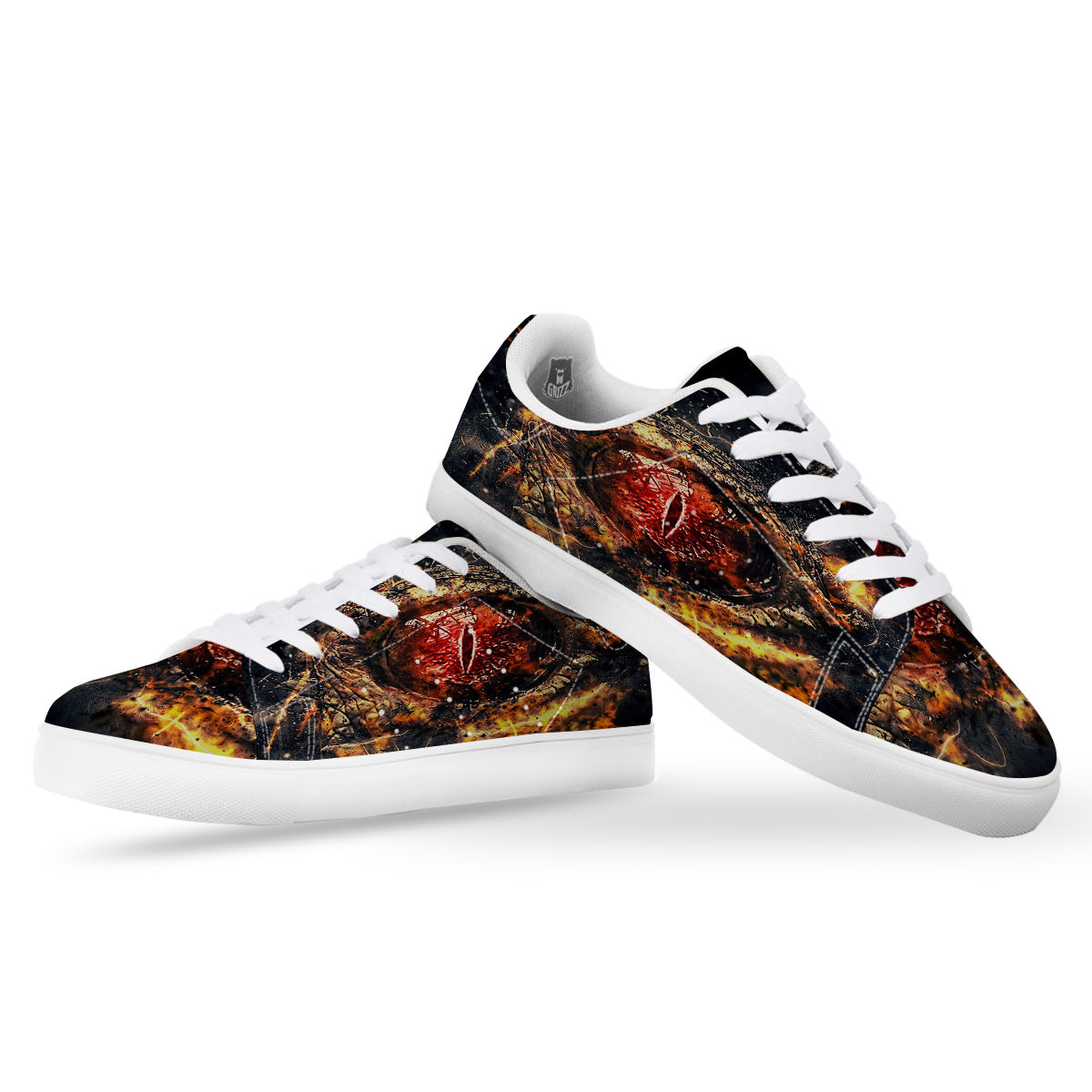 Dragon Red Eye Fire Print White Low Top Sneakers-grizzshop
