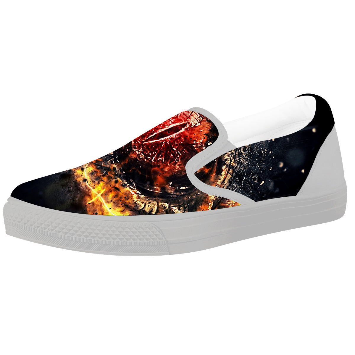 Dragon Red Eye Fire Print White Slip On Shoes-grizzshop
