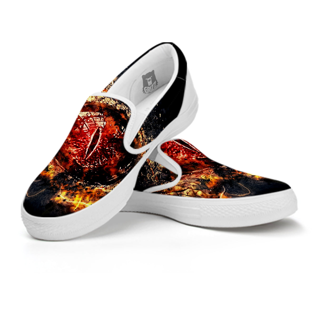Dragon Red Eye Fire Print White Slip On Shoes-grizzshop