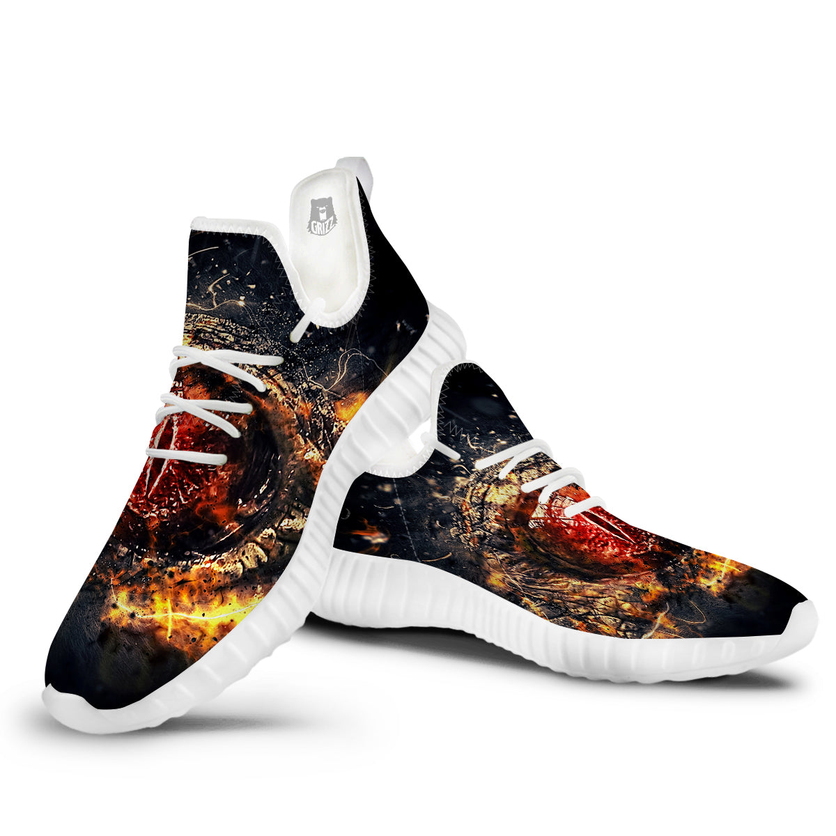 Dragon Red Eye Fire Print White Walking Shoes-grizzshop