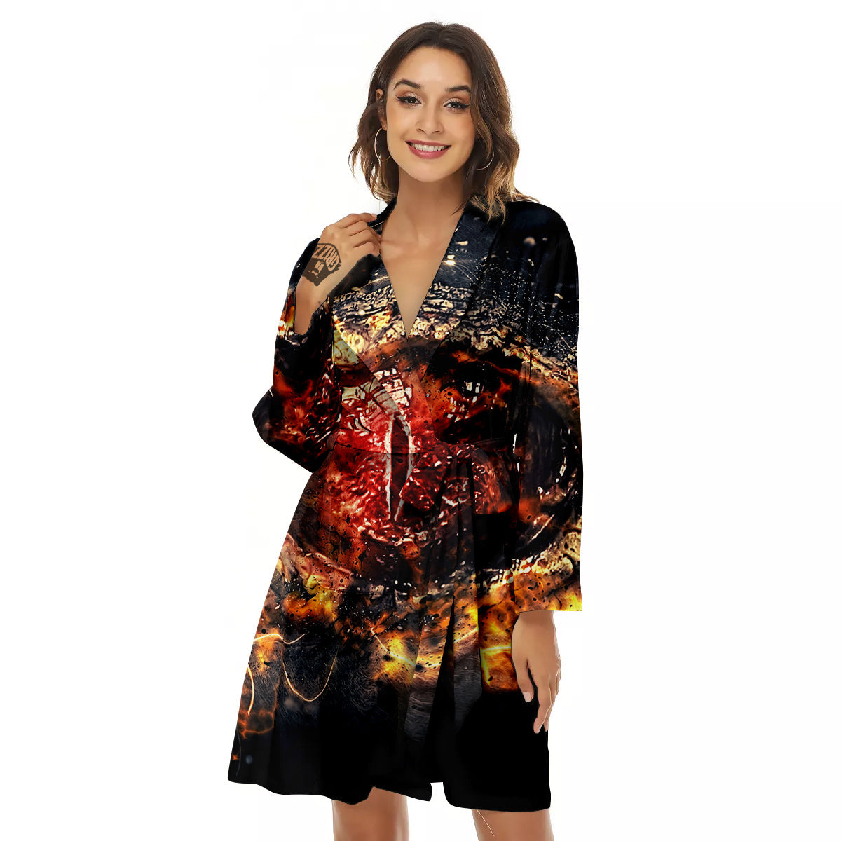 Dragon Red Eye Fire Print Women's Robe-grizzshop