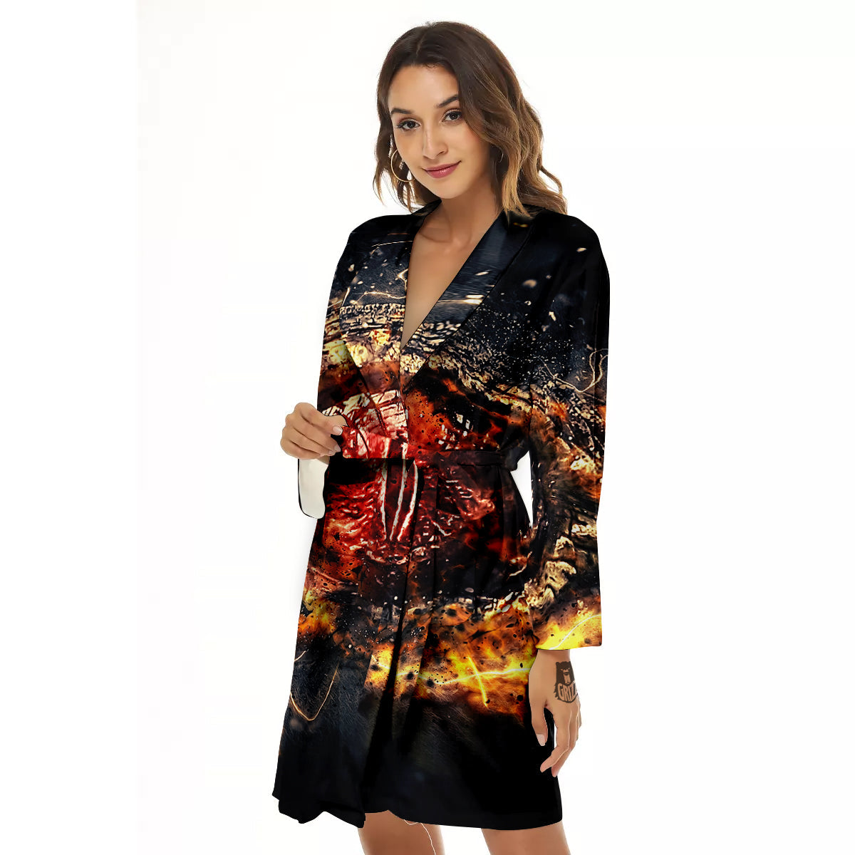 Dragon Red Eye Fire Print Women's Robe-grizzshop