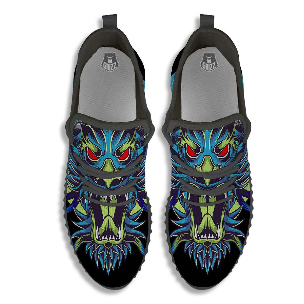 Dragon Tattoo Blue Japanese Print Black Walking Shoes-grizzshop