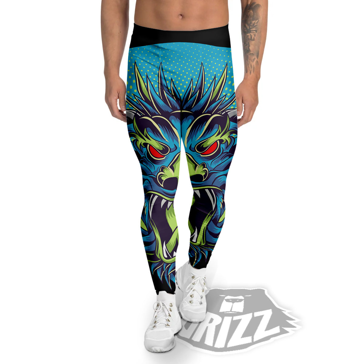 Dragon Tattoo Blue Japanese Print Men's Leggings-grizzshop