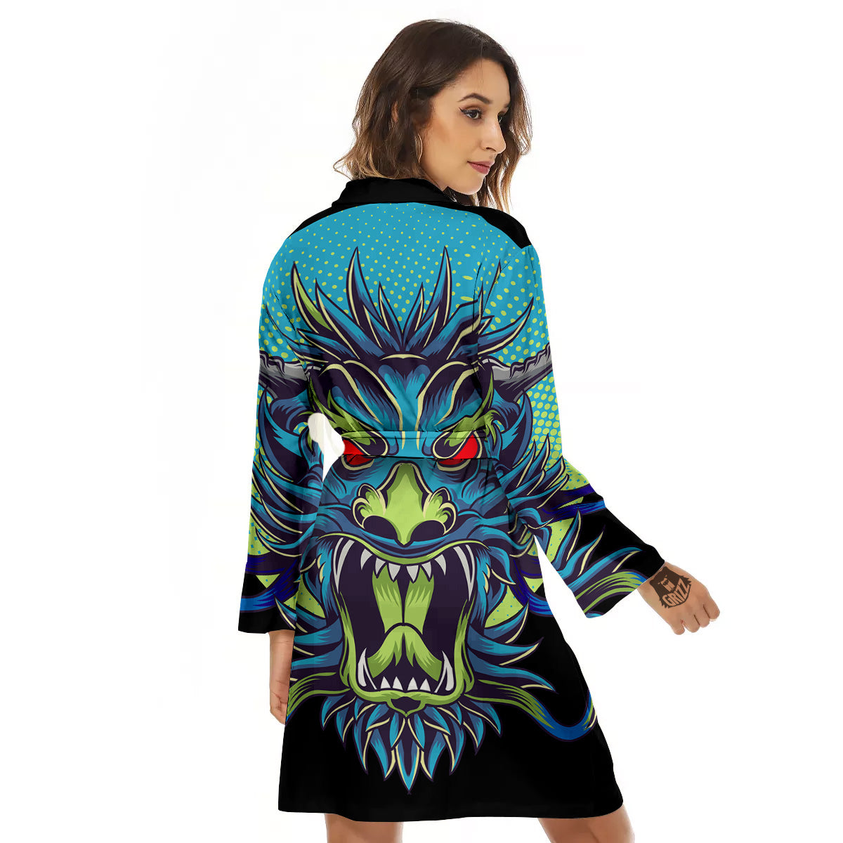 Dragon Tattoo Blue Japanese Print Women's Robe-grizzshop
