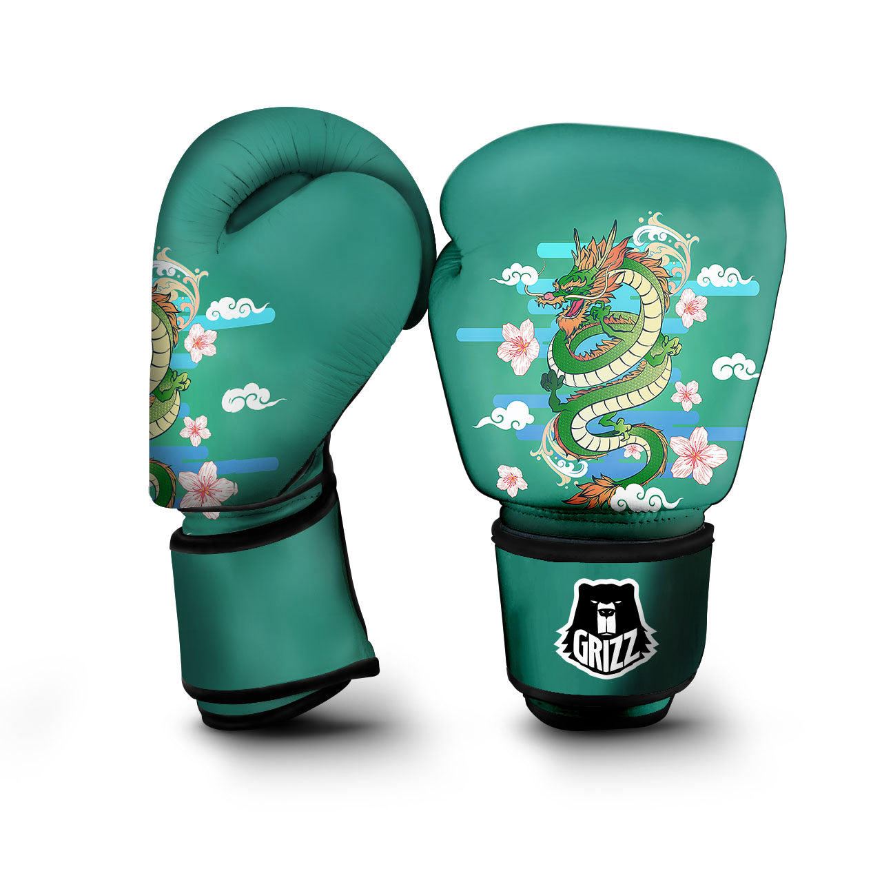 Dragon Tattoo Green Japanese Print Boxing Gloves-grizzshop