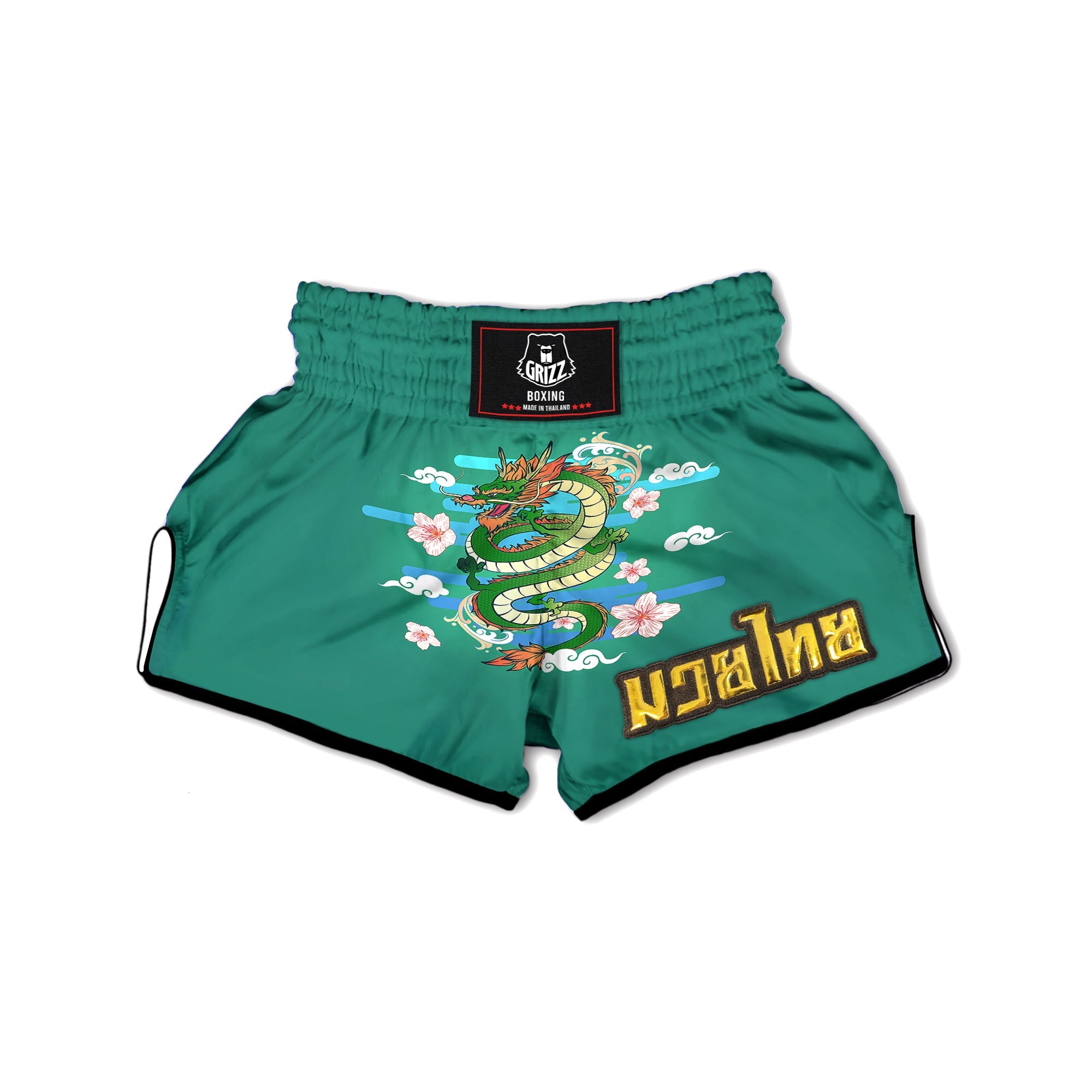 Dragon Tattoo Green Japanese Print Muay Thai Boxing Shorts-grizzshop