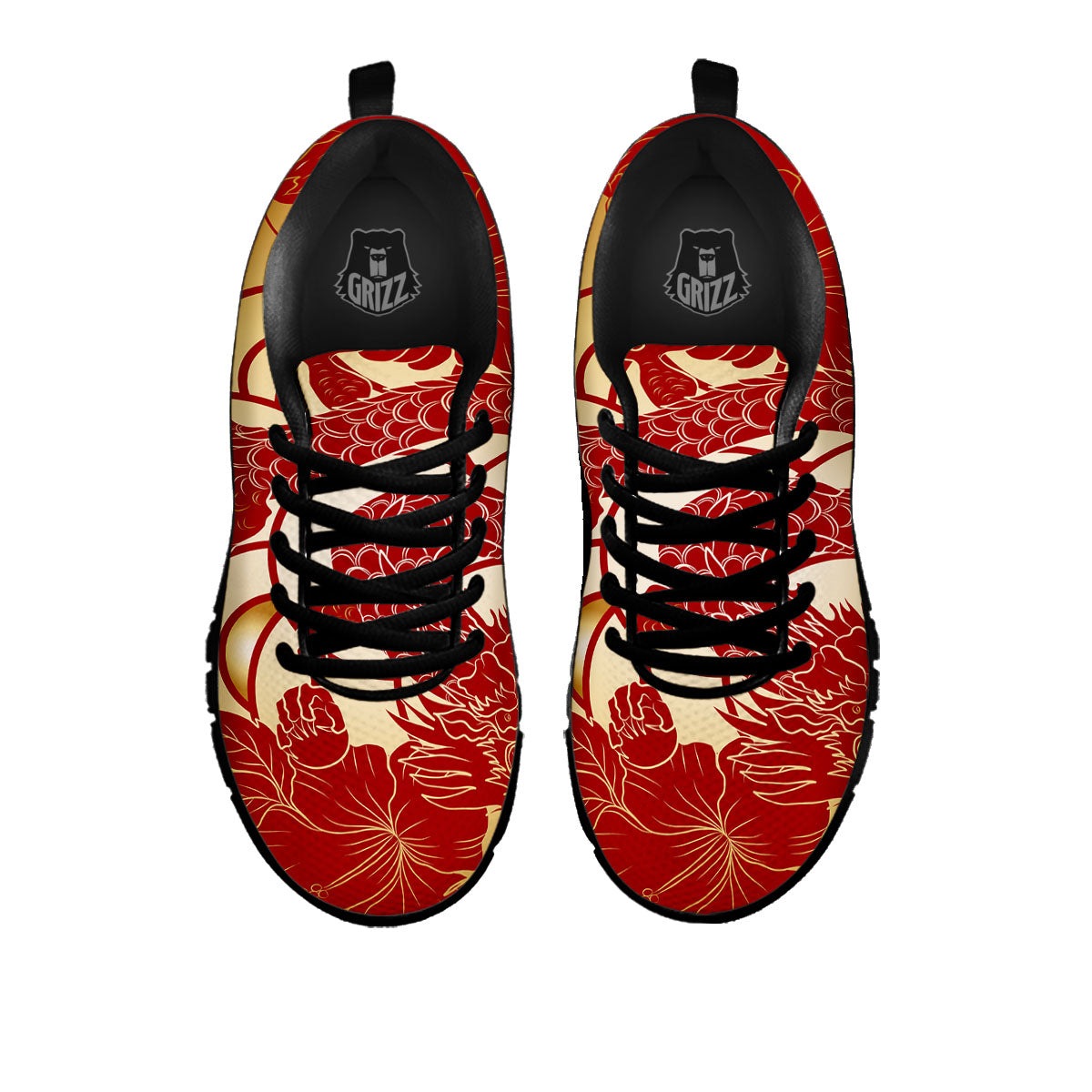 Dragon Tattoo Red Japanese Print Black Sneaker-grizzshop