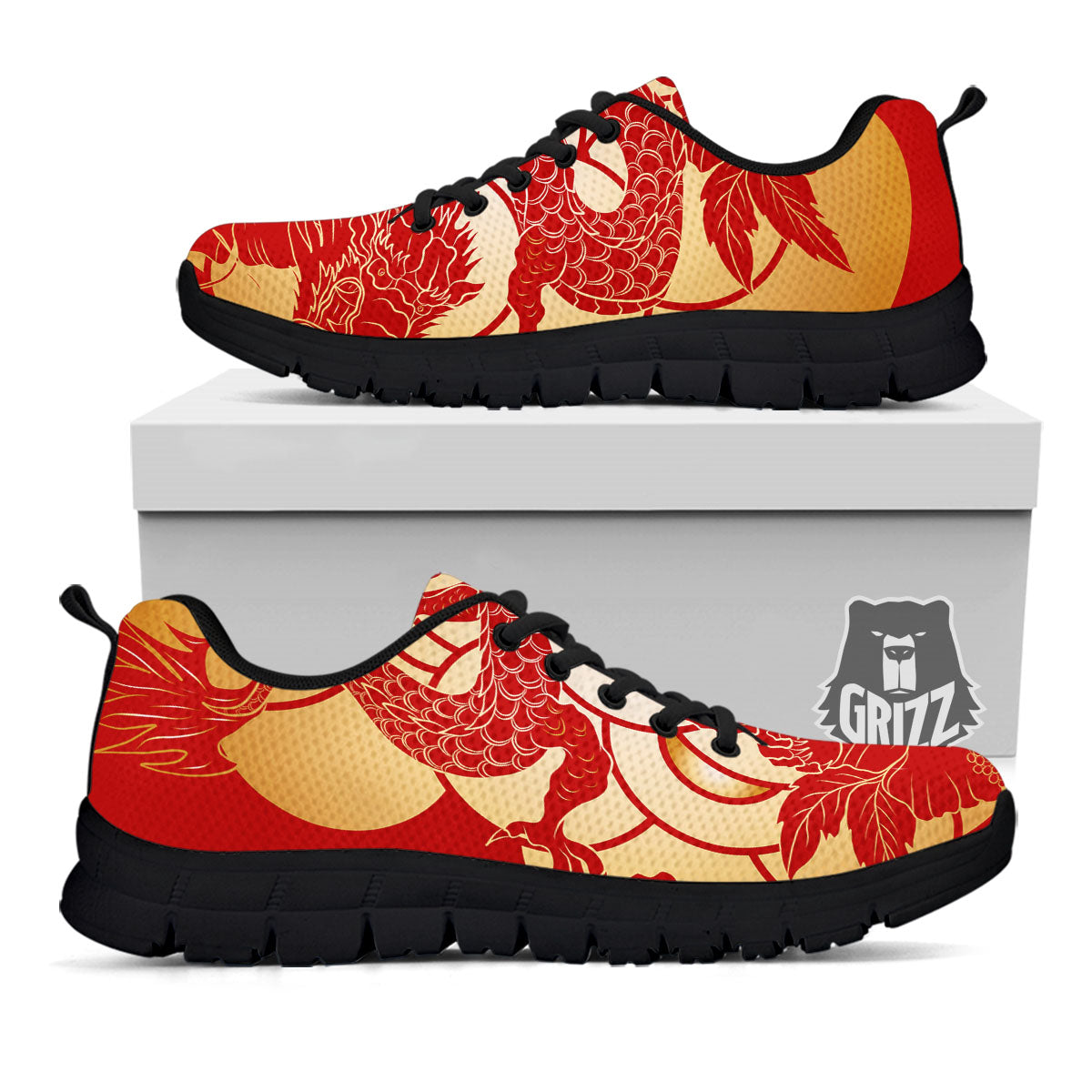 Dragon Tattoo Red Japanese Print Black Sneaker-grizzshop