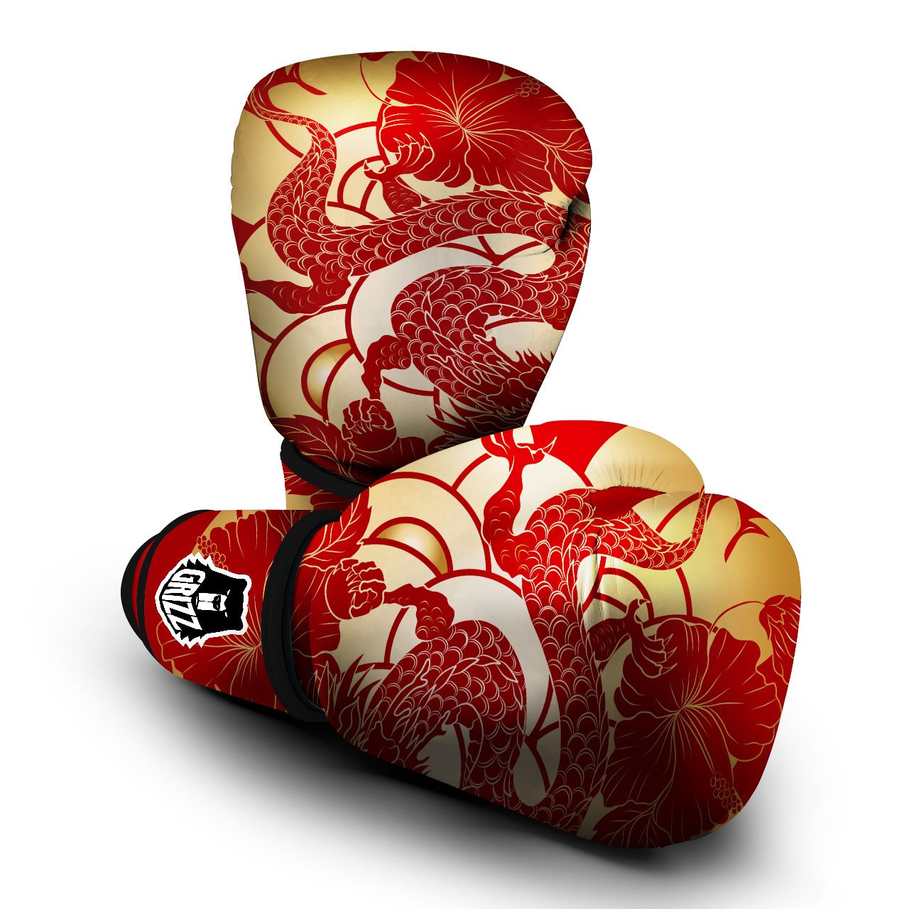 Dragon Tattoo Red Japanese Print Boxing Gloves-grizzshop