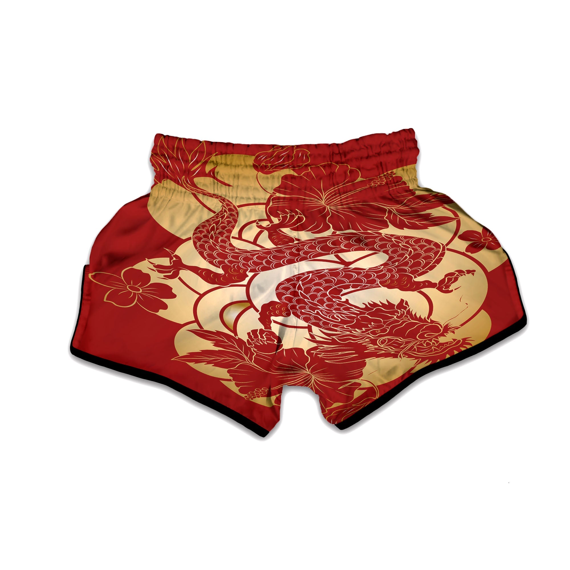 Dragon Tattoo Red Japanese Print Muay Thai Boxing Shorts-grizzshop