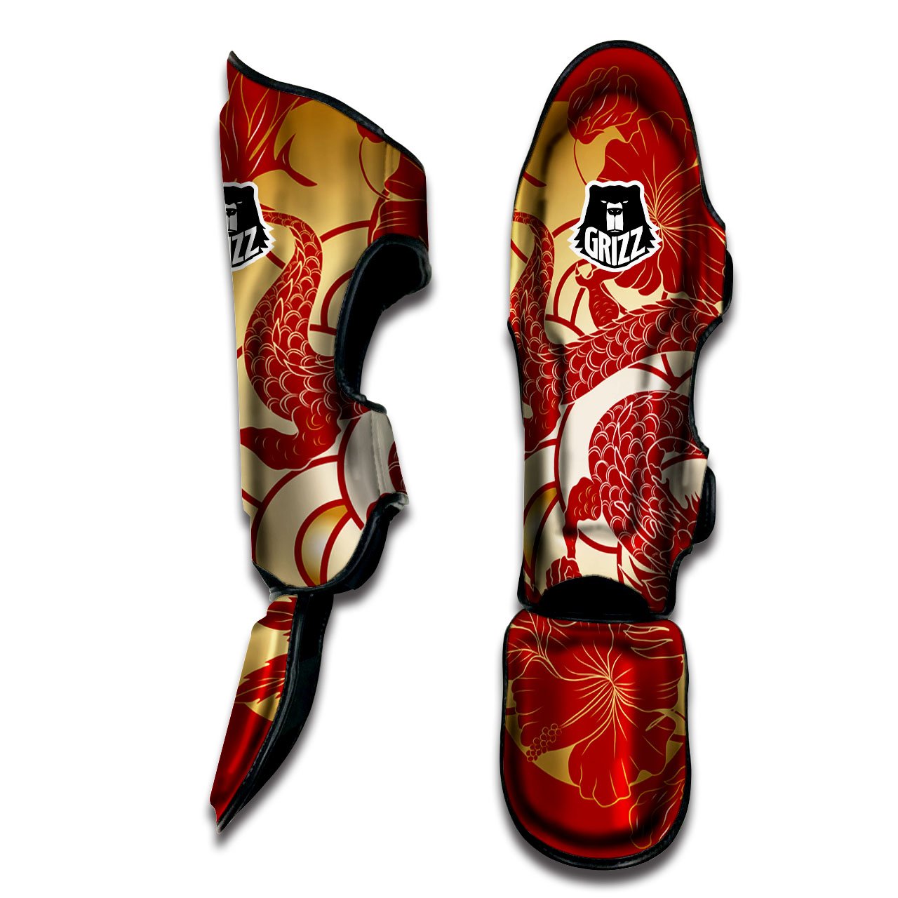 Dragon Tattoo Red Japanese Print Muay Thai Shin Guards-grizzshop