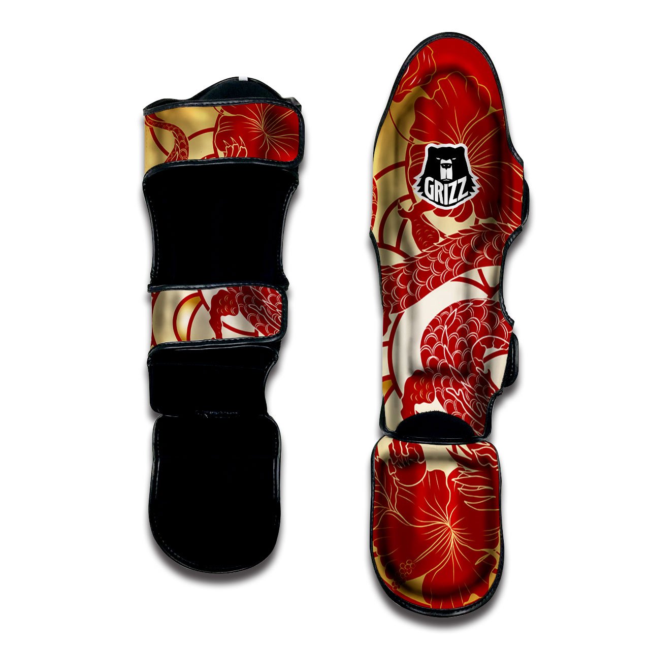 Dragon Tattoo Red Japanese Print Muay Thai Shin Guards-grizzshop