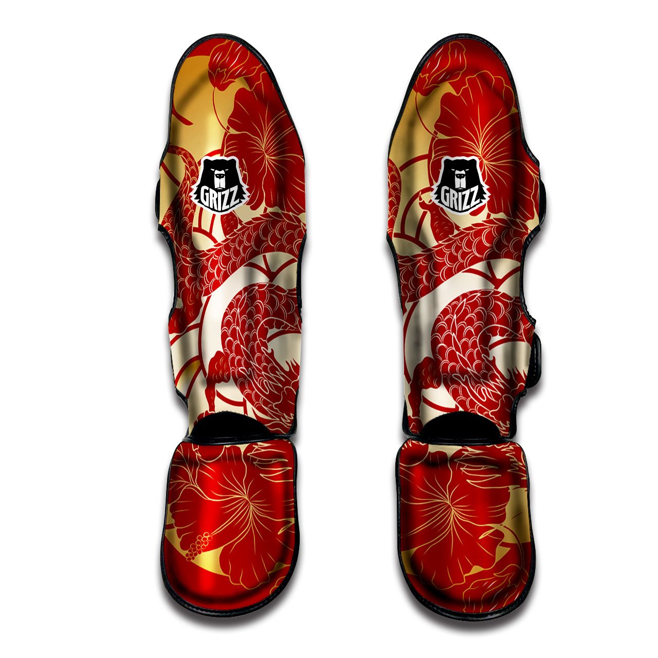 Dragon Tattoo Red Japanese Print Muay Thai Shin Guards-grizzshop