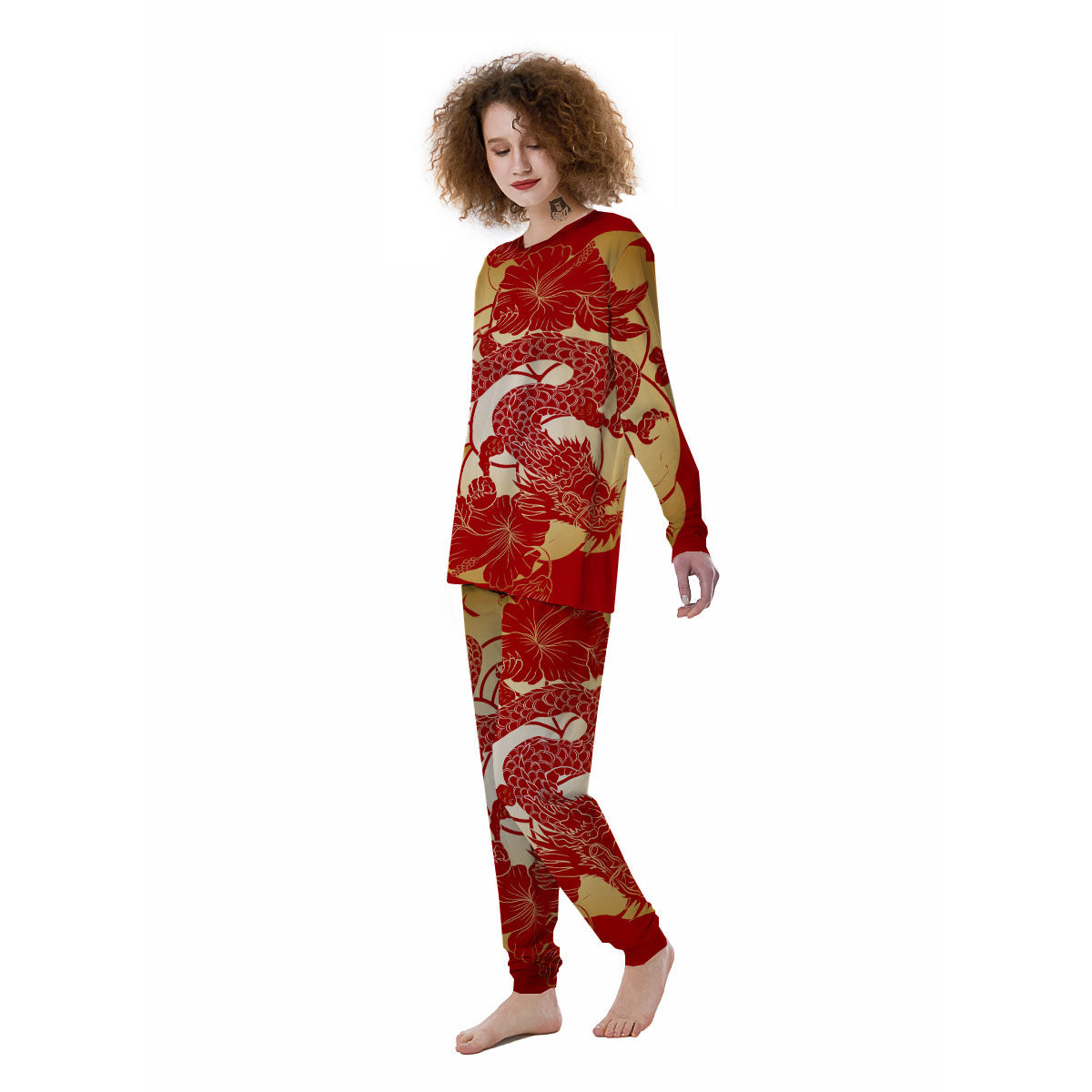 Dragon Tattoo Red Japanese Print Women's Pajamas-grizzshop