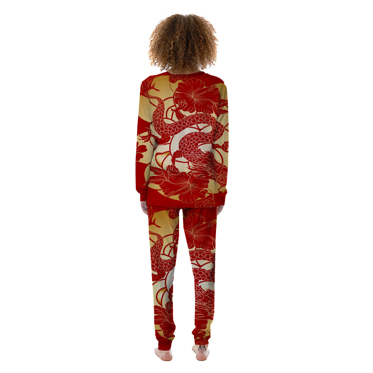 Dragon Tattoo Red Japanese Print Women's Pajamas-grizzshop