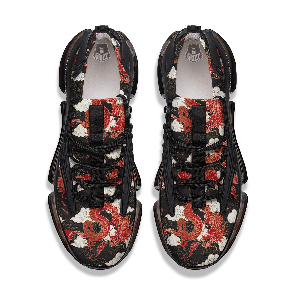 Dragon Traditional Chinese Print Pattern Black Gym Shoes-grizzshop