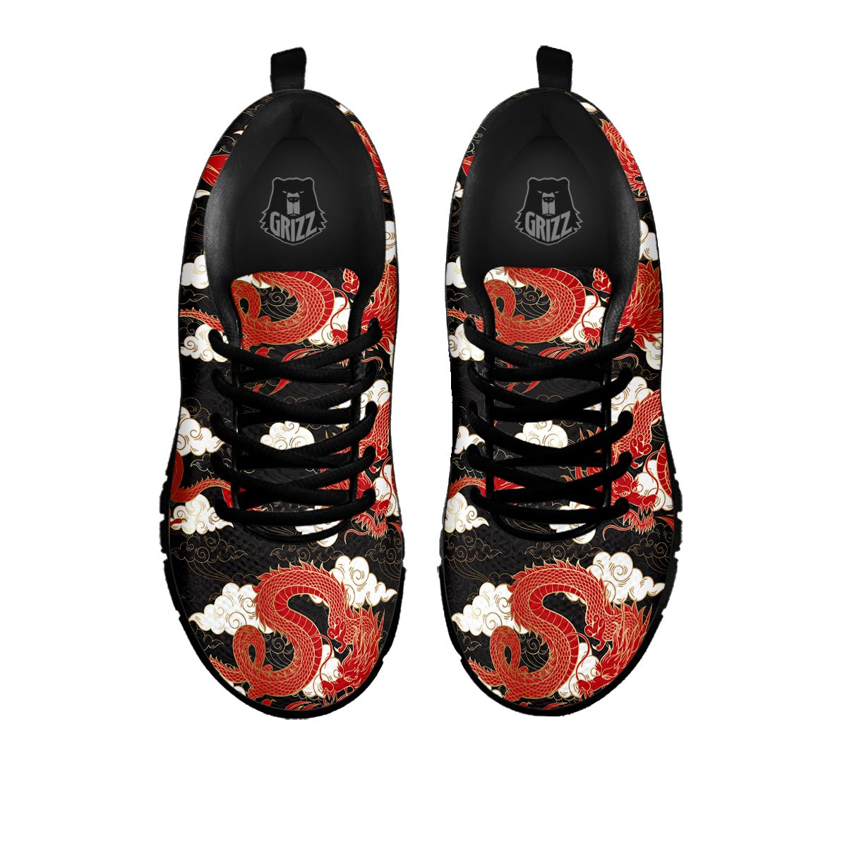 Dragon Traditional Chinese Print Pattern Black Sneaker-grizzshop