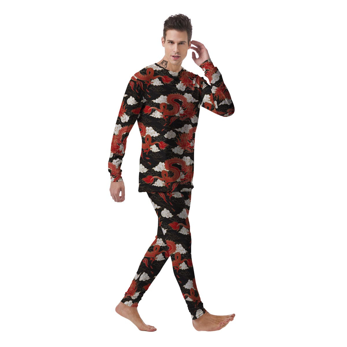 Dragon Traditional Chinese Print Pattern Men's Pajamas-grizzshop