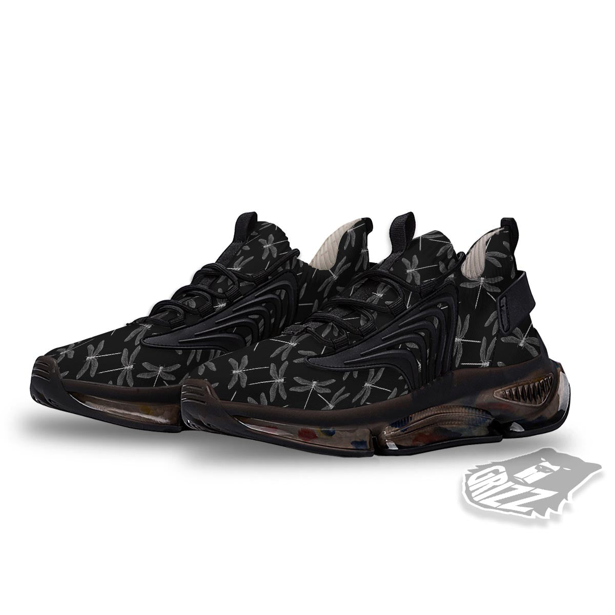 Dragonfly Black Print Pattern Black Gym Shoes-grizzshop
