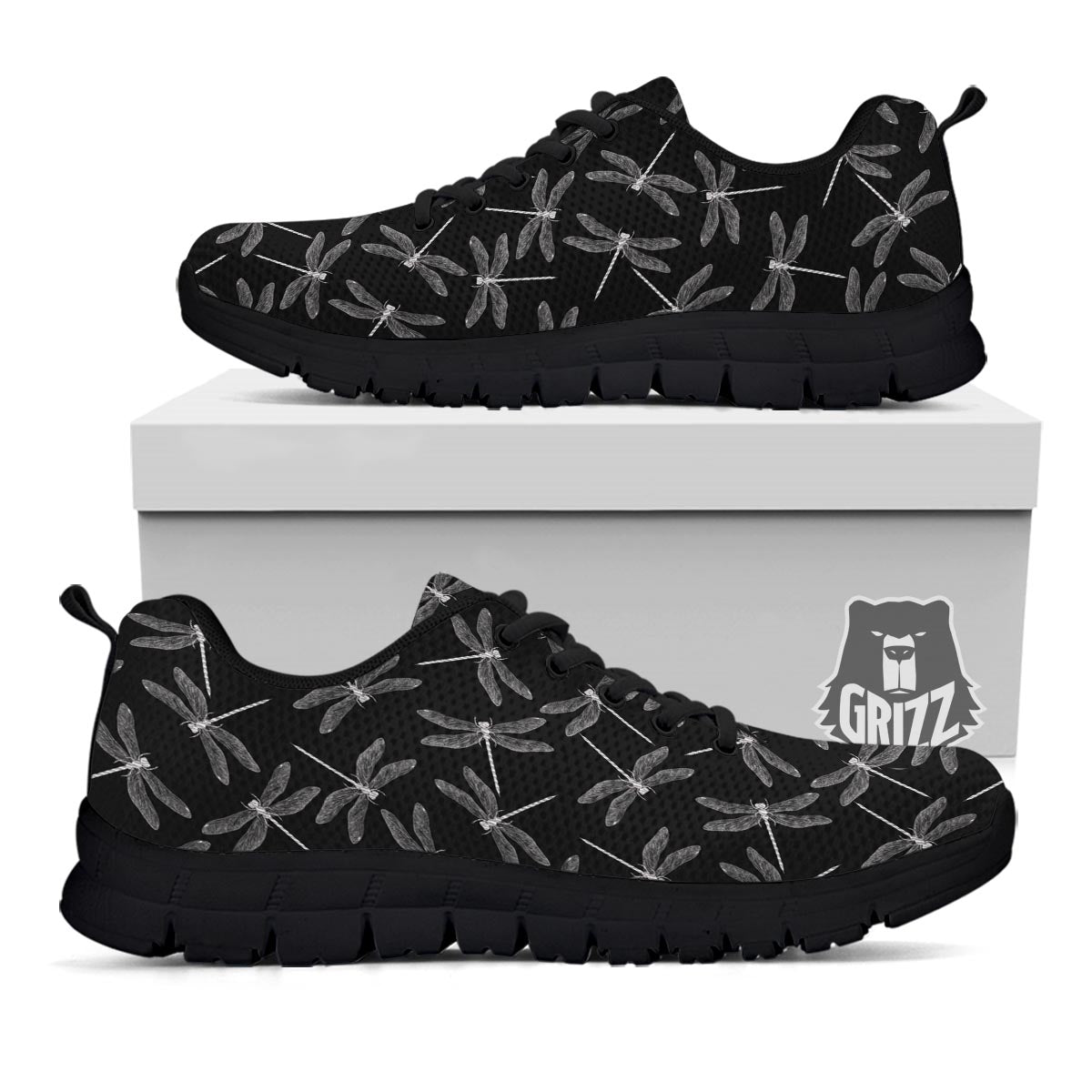 Dragonfly Black Print Pattern Black Sneaker-grizzshop