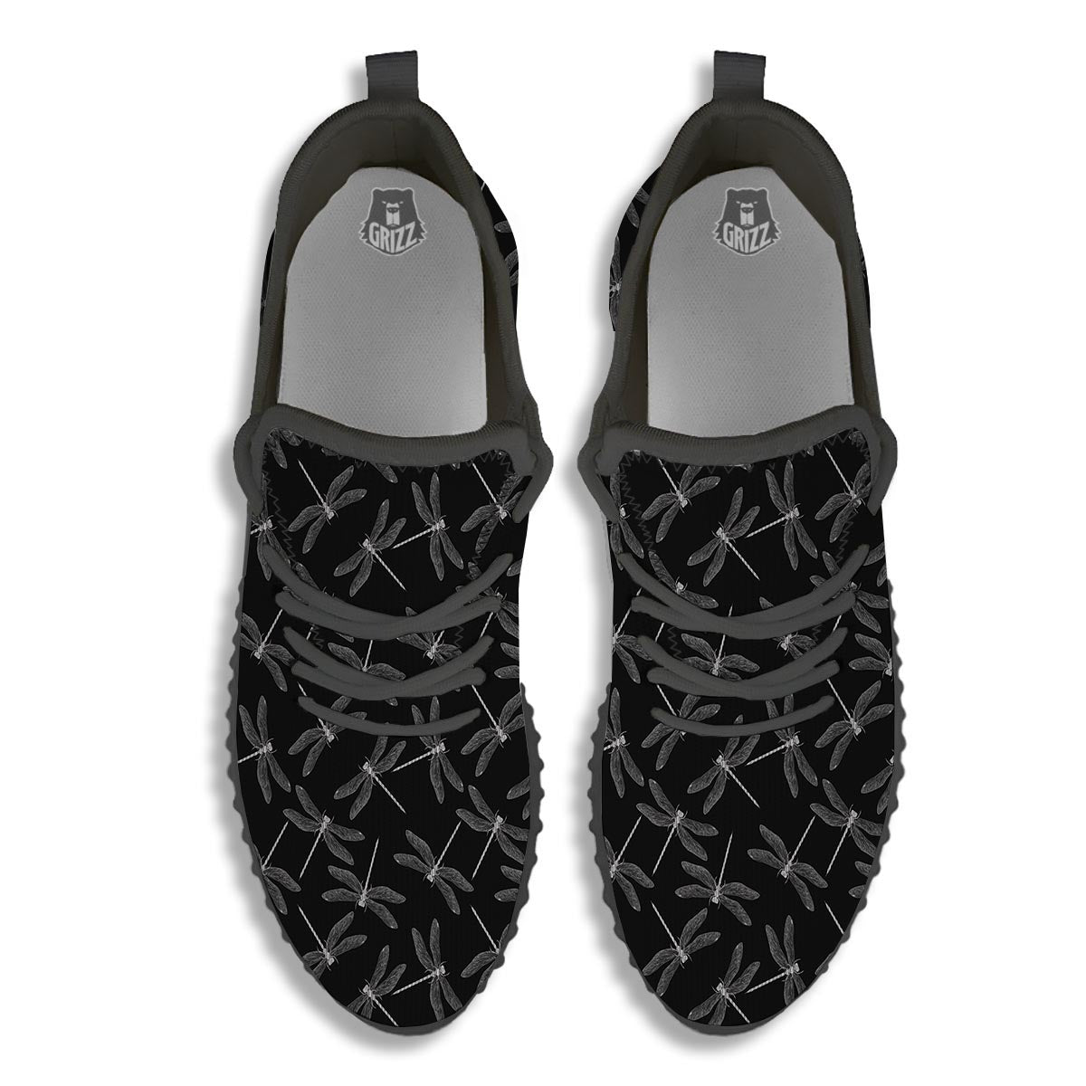 Dragonfly Black Print Pattern Black Walking Shoes-grizzshop