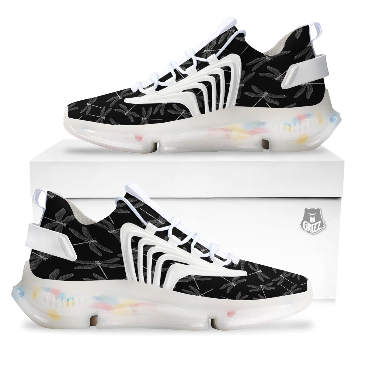 Dragonfly Black Print Pattern White Gym Shoes-grizzshop