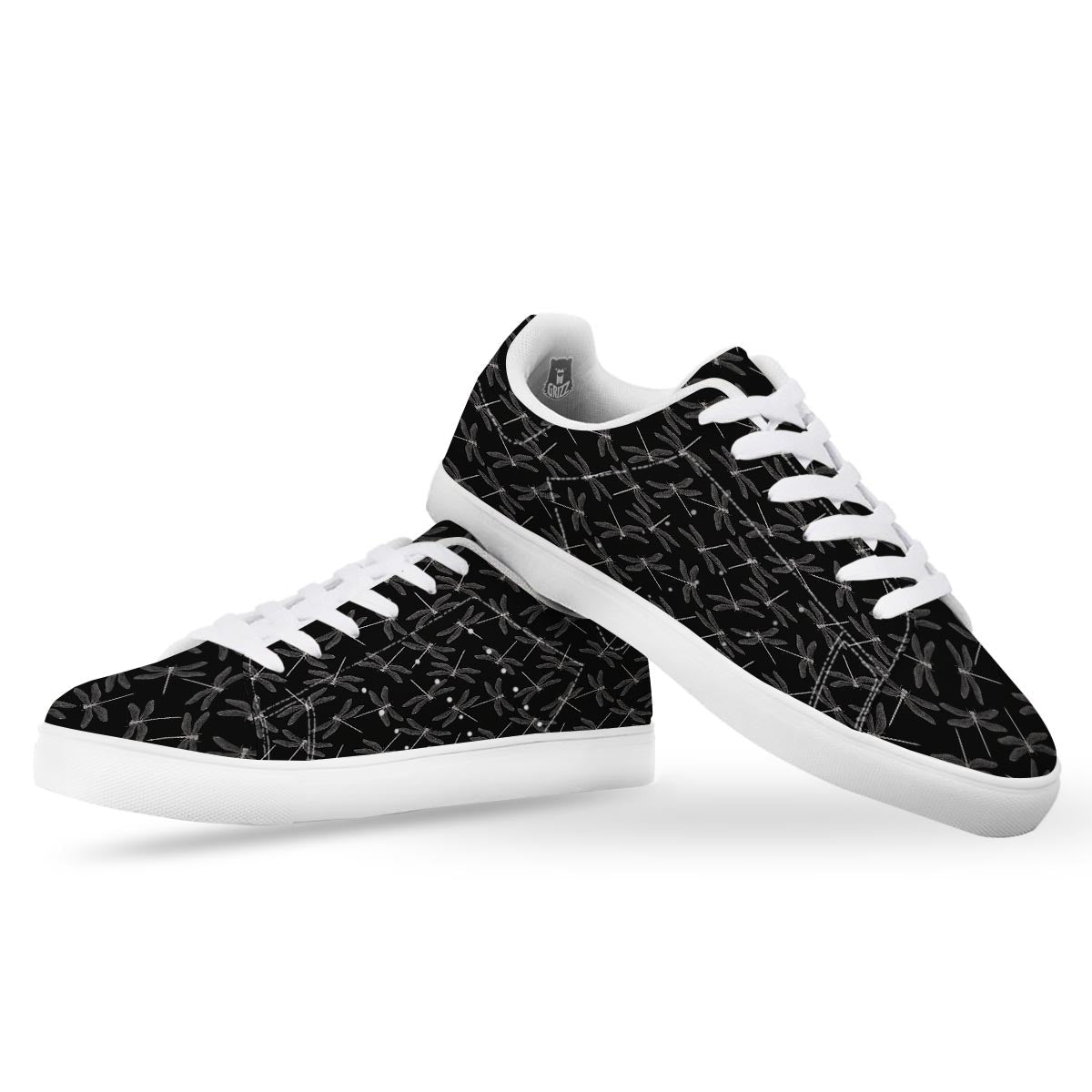 Dragonfly Black Print Pattern White Low Top Sneakers-grizzshop
