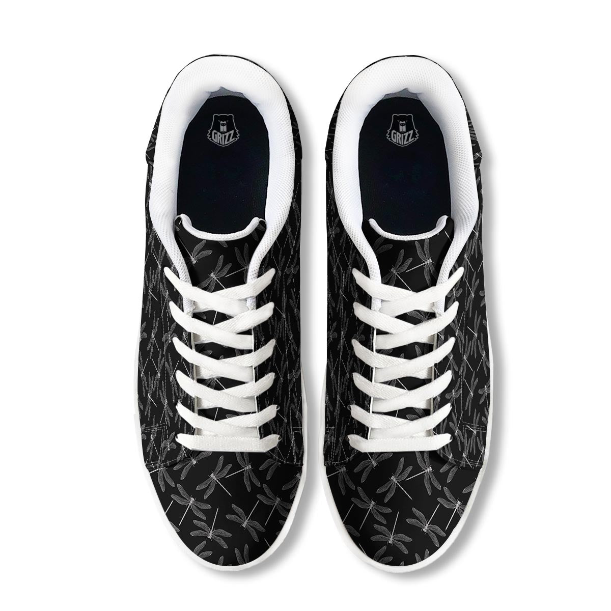Dragonfly Black Print Pattern White Low Top Sneakers-grizzshop