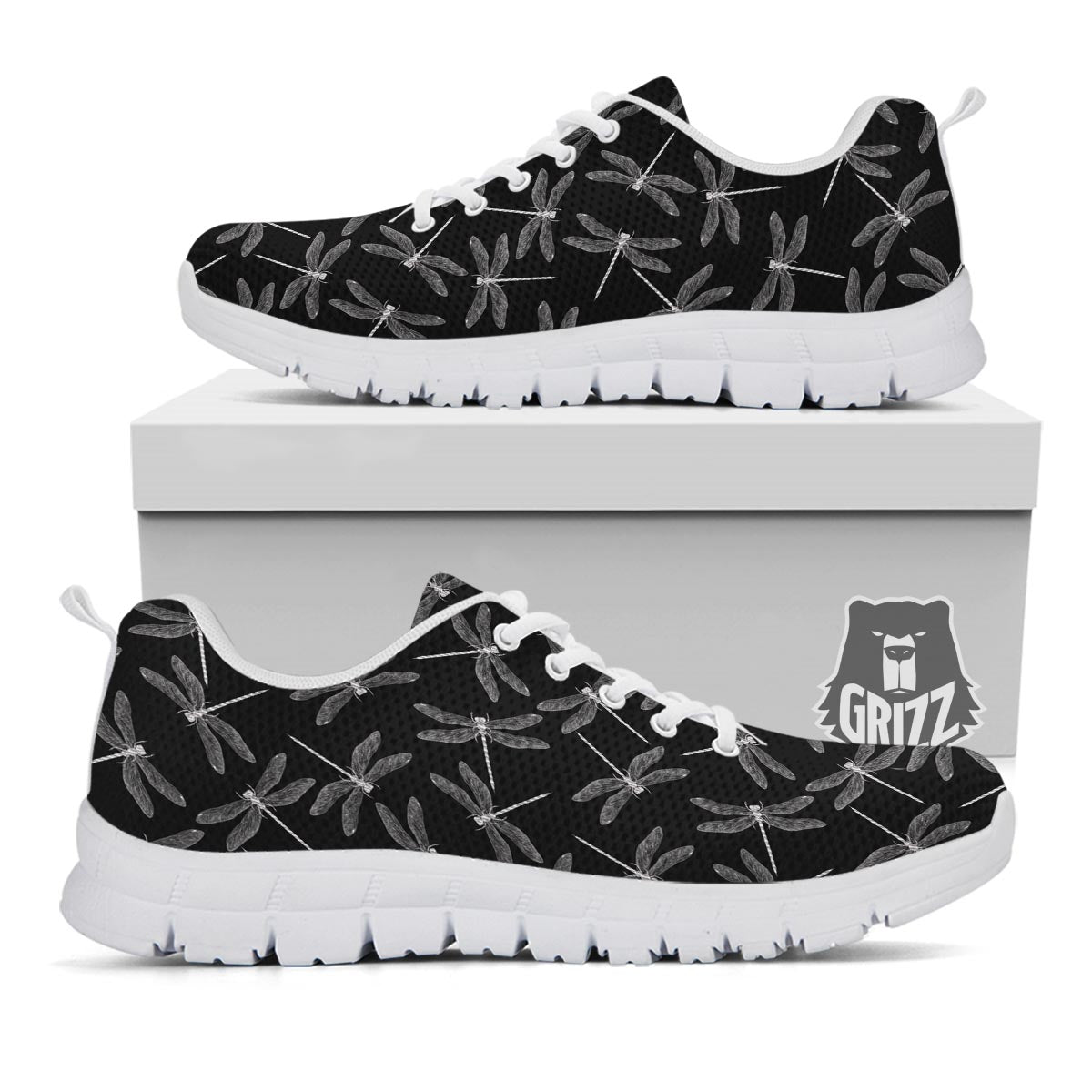 Dragonfly Black Print Pattern White Sneaker-grizzshop